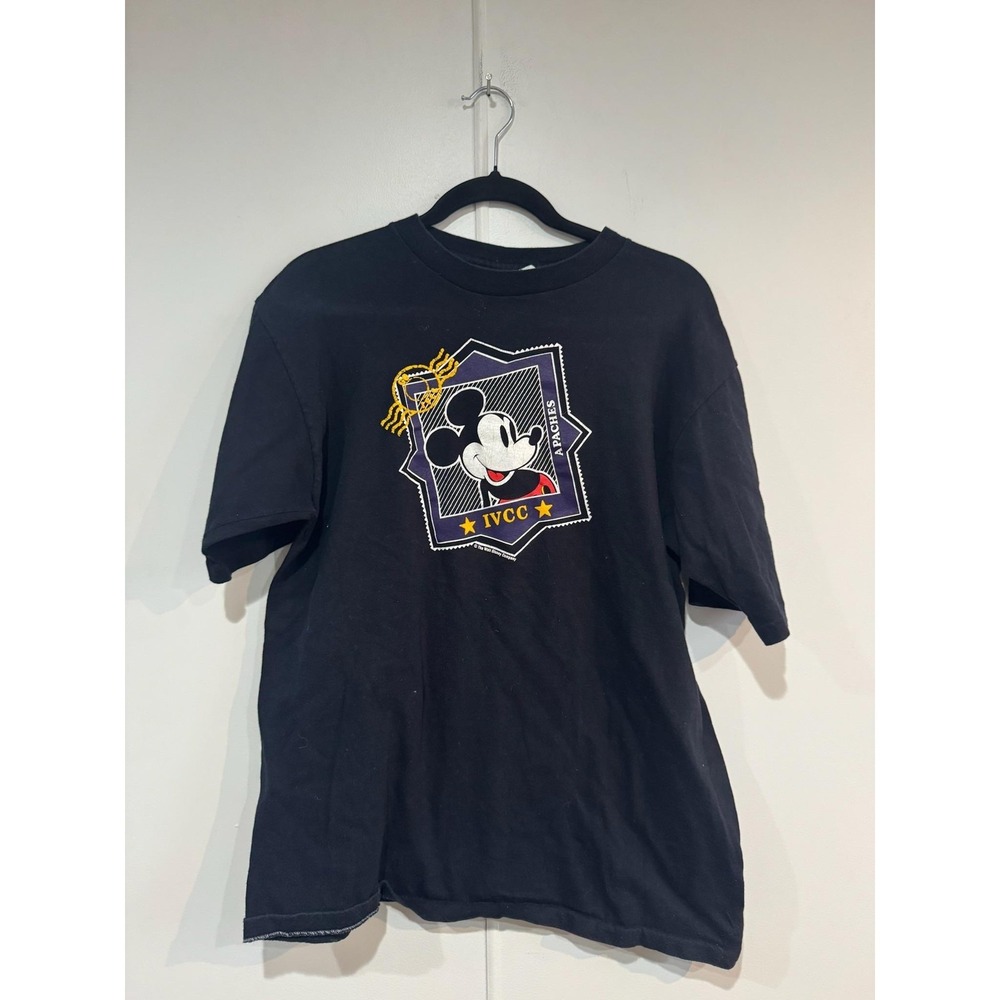 Vintage‎ Mickey Mouse IVCC Shirt Mens Medium Black Jostens Disney Graphic Tee